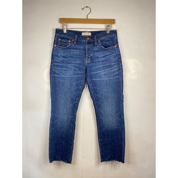 Madewell 27 The Slim Boyjean Raw Hem Medium Blue Cotton Stretch - Picture 2 of 8